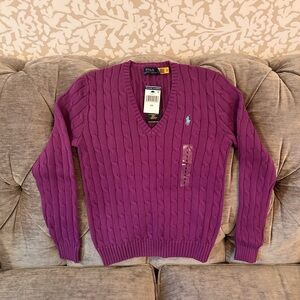 Polo by Ralph Lauren Purple V-Neck Cable Knit Children’s Sweater